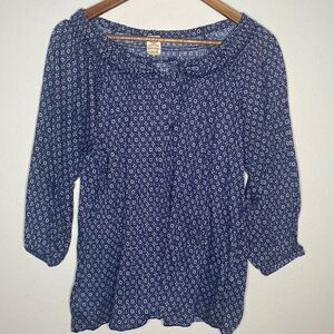 Navy Blue Floral Peasant Casual Top 3/4 Sleeve Women’s Large (12-14)